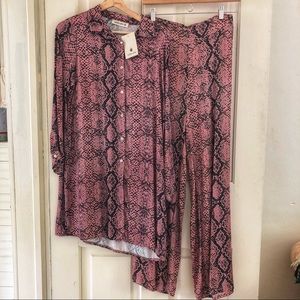 Pink snake print silky Italian lounge pants